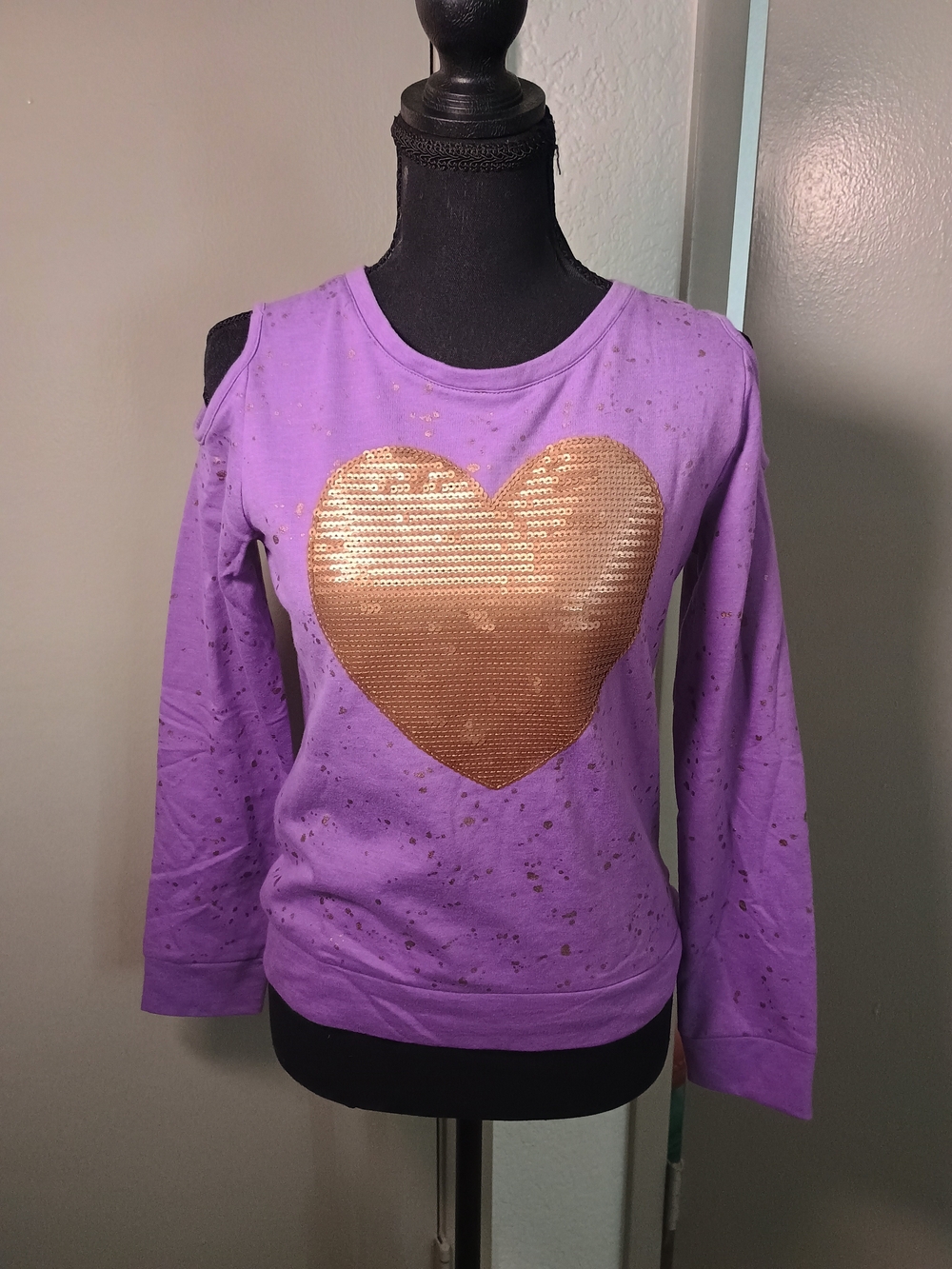 Epic Threads Girls Purple & Gold Heart Sweatshirt Large